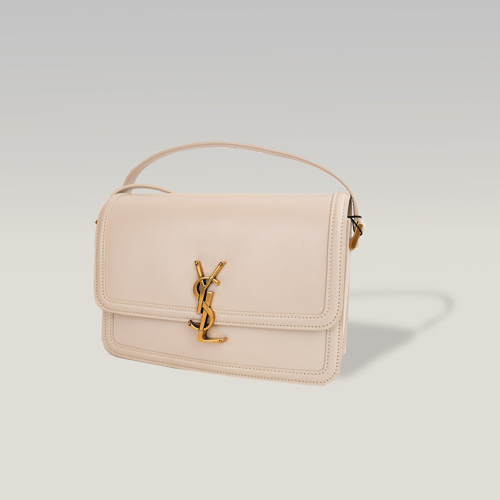 Saint Laurent Paris Solferino Borsa a Tracolla Media in Pelle Bianca con Hardware Dorato