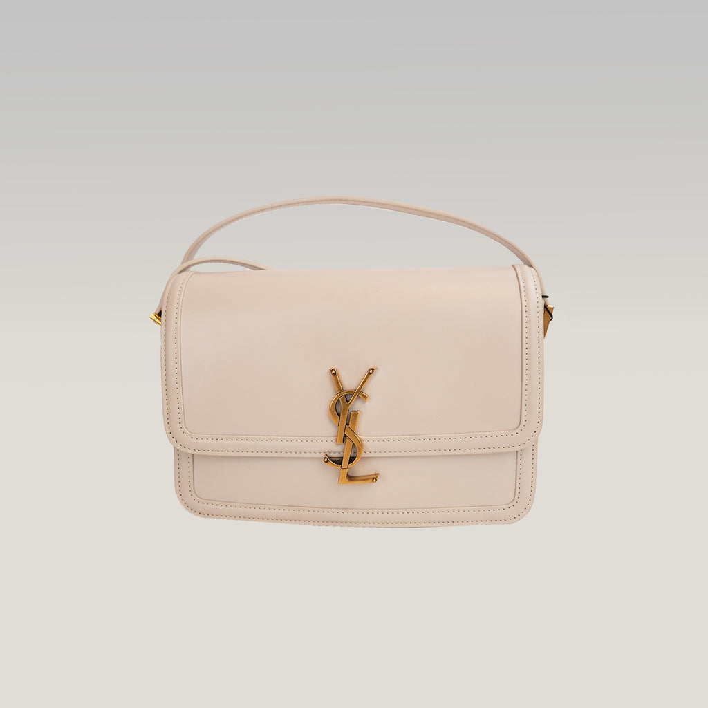 Saint Laurent Paris Solferino Borsa a Tracolla Media in Pelle Bianca con Hardware Dorato