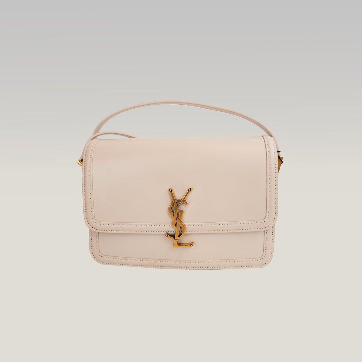 Saint Laurent Paris Solferino Borsa a Tracolla Media in Pelle Bianca con Hardware Dorato