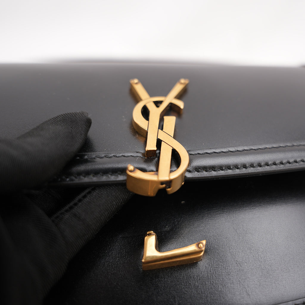 Saint Laurent Solferino Medium Shoulder Bag Black Leather with Cassandre Logo