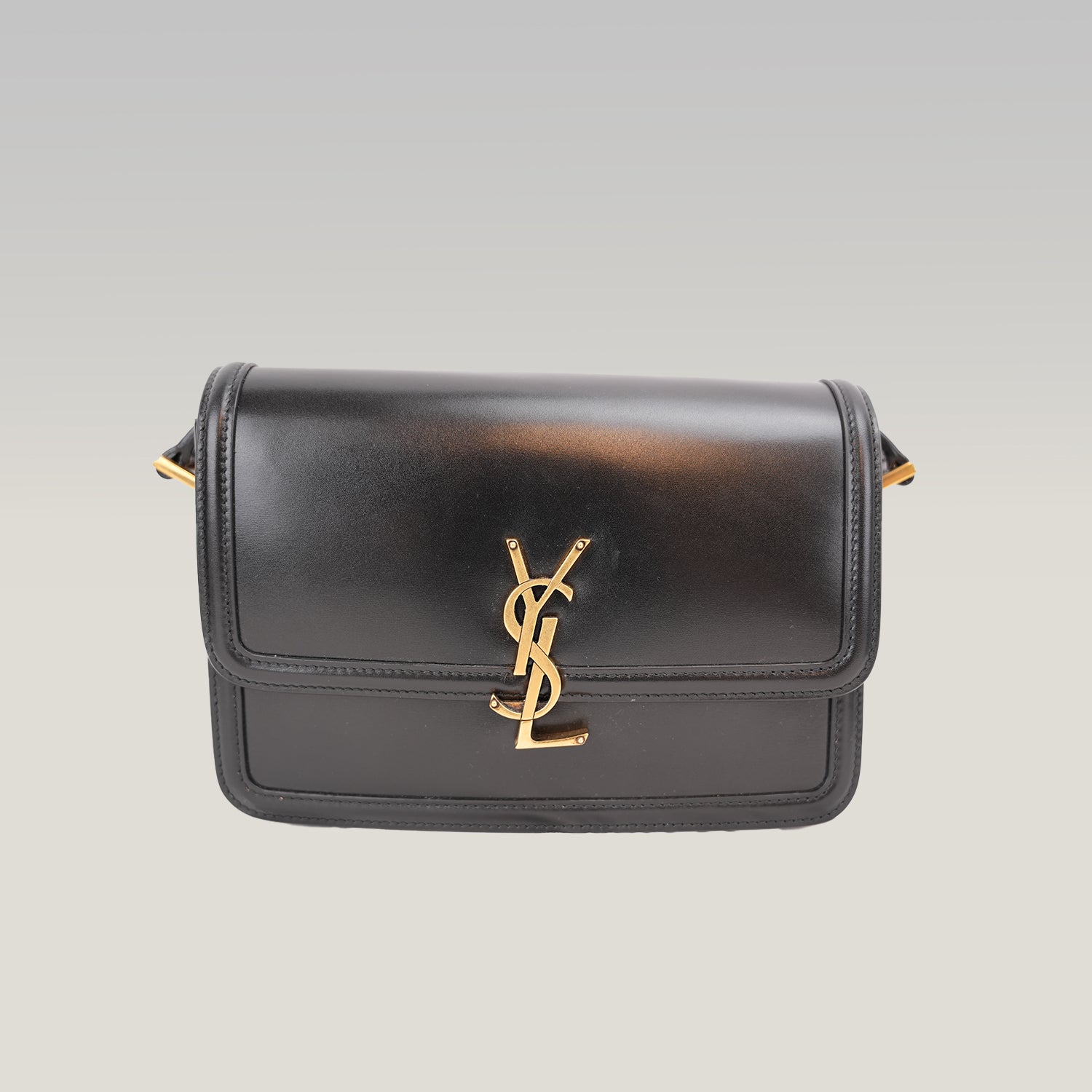 Saint Laurent Solferino Medium Shoulder Bag Black Leather with Cassandre Logo