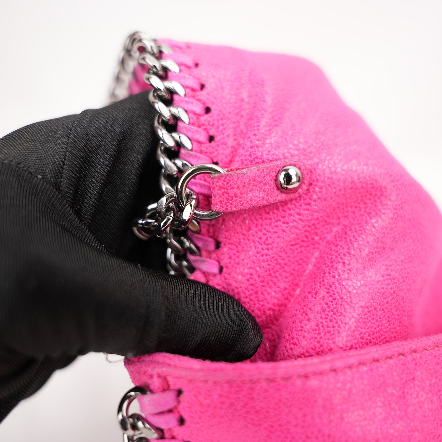 Stella McCartney Falabella Clutch Rosa in Tessuto con Catena Argentata