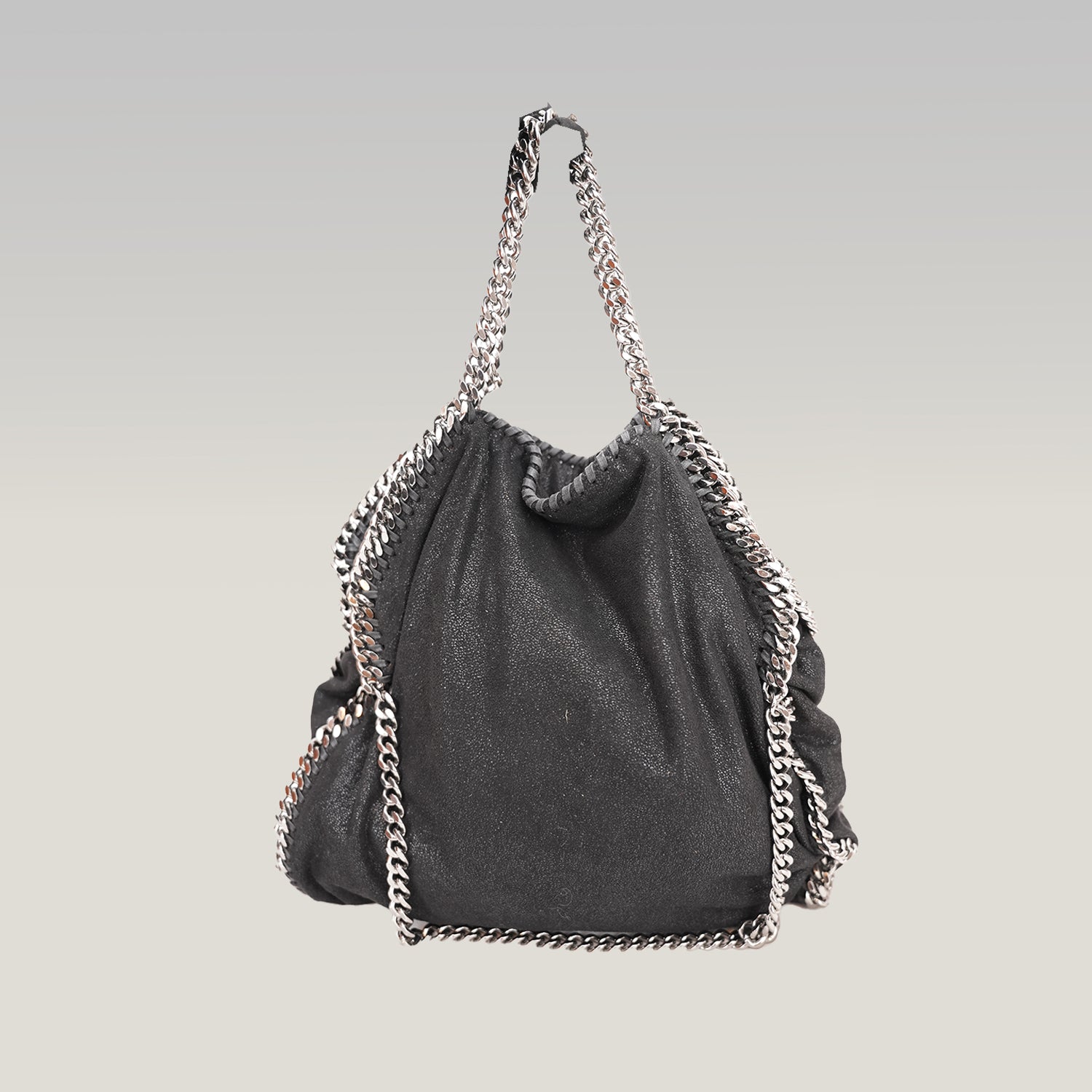 Stella McCartney Falabella 3 Chain Tote Bag Nera in Shaggy Deer Vegan Leather