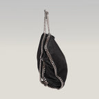 Stella McCartney Falabella 3 Chain Tote Bag Nera in Shaggy Deer Vegan Leather