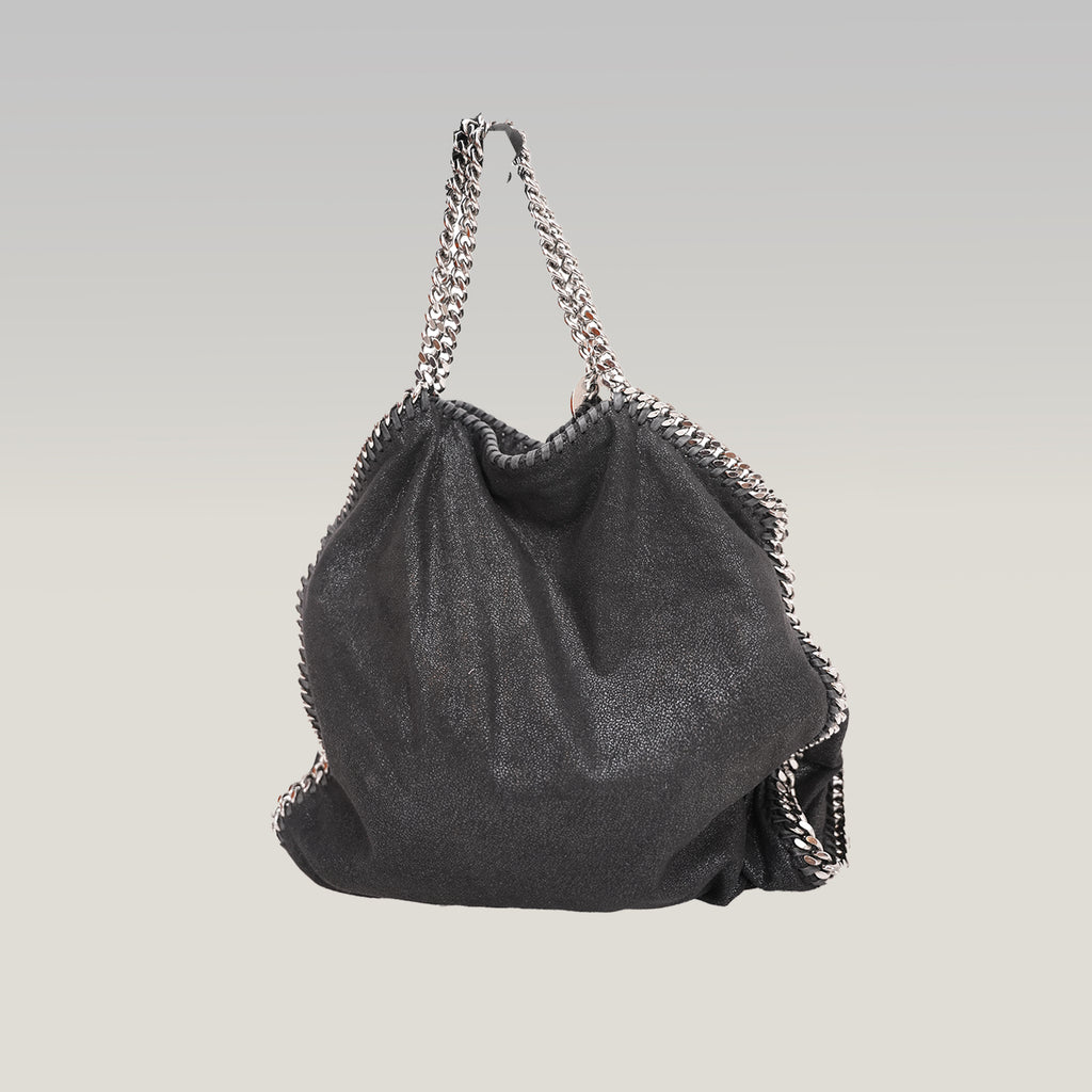 Stella McCartney Falabella 3 Chain Tote Bag Nera in Shaggy Deer Vegan Leather