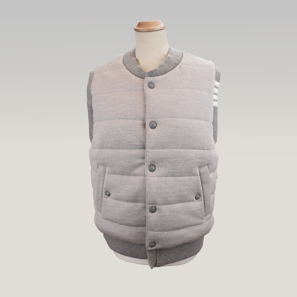 Thom Browne Gilet Uomo Imbottito Grigio in Lana Vergine Piumino Smanicato Button Down