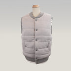 Thom Browne Gilet Uomo Imbottito Grigio in Lana Vergine Piumino Smanicato Button Down