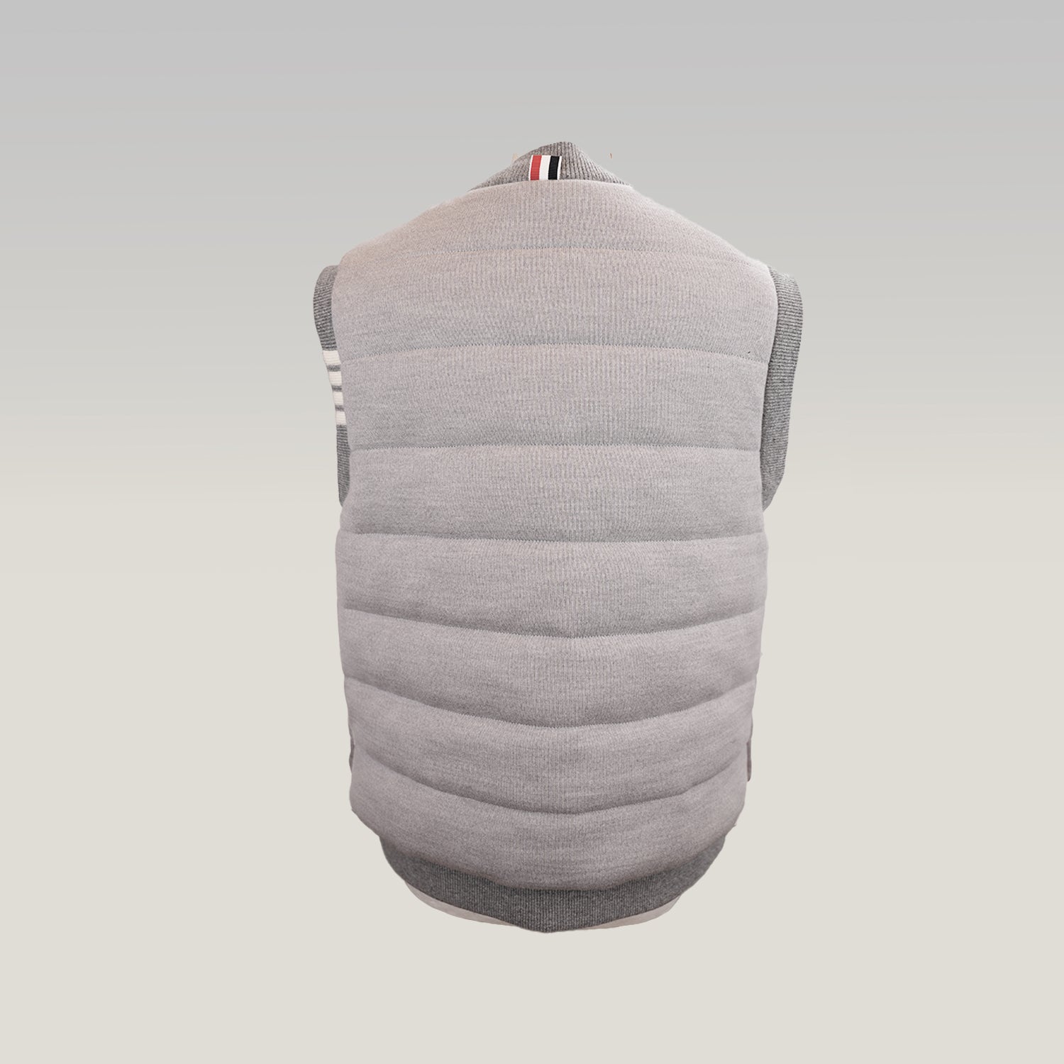 Thom Browne Gilet Uomo Imbottito Grigio in Lana Vergine Piumino Smanicato Button Down