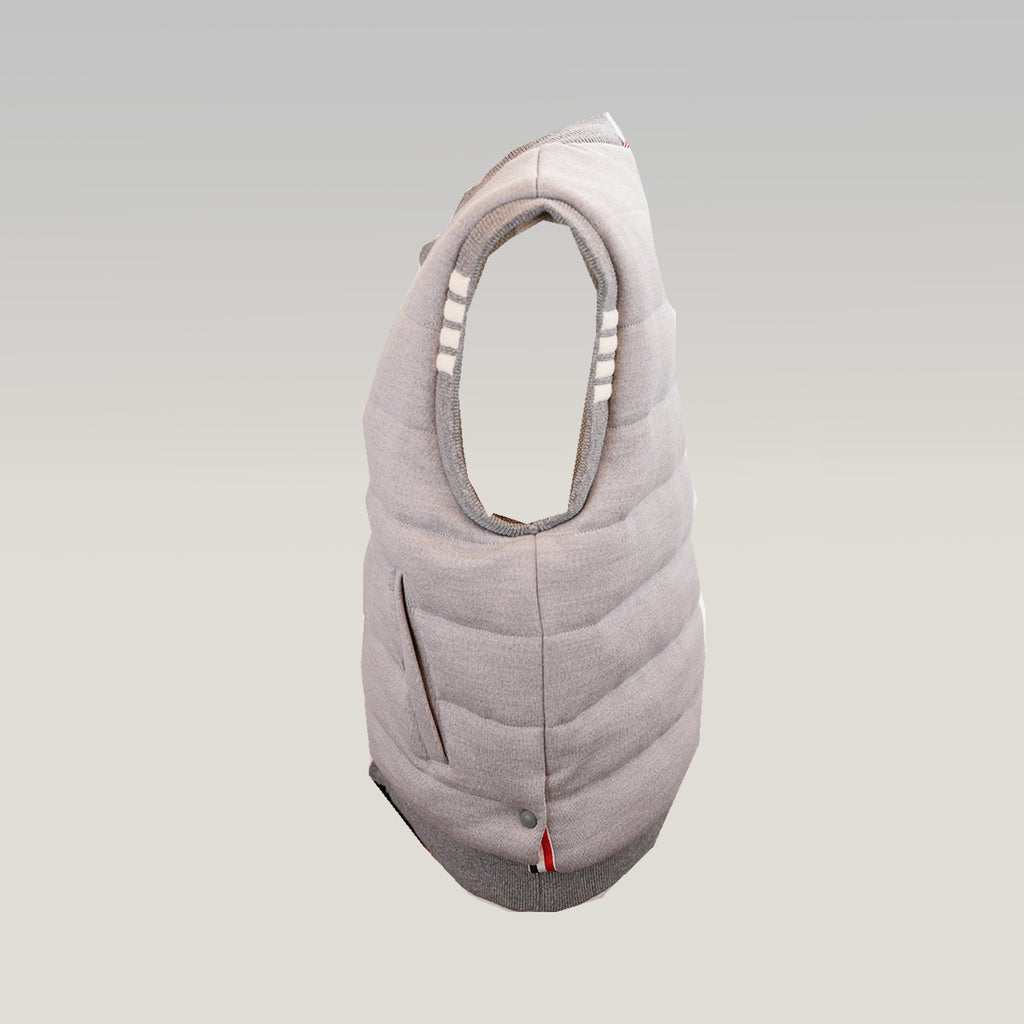 Thom Browne Gilet Uomo Imbottito Grigio in Lana Vergine Piumino Smanicato Button Down