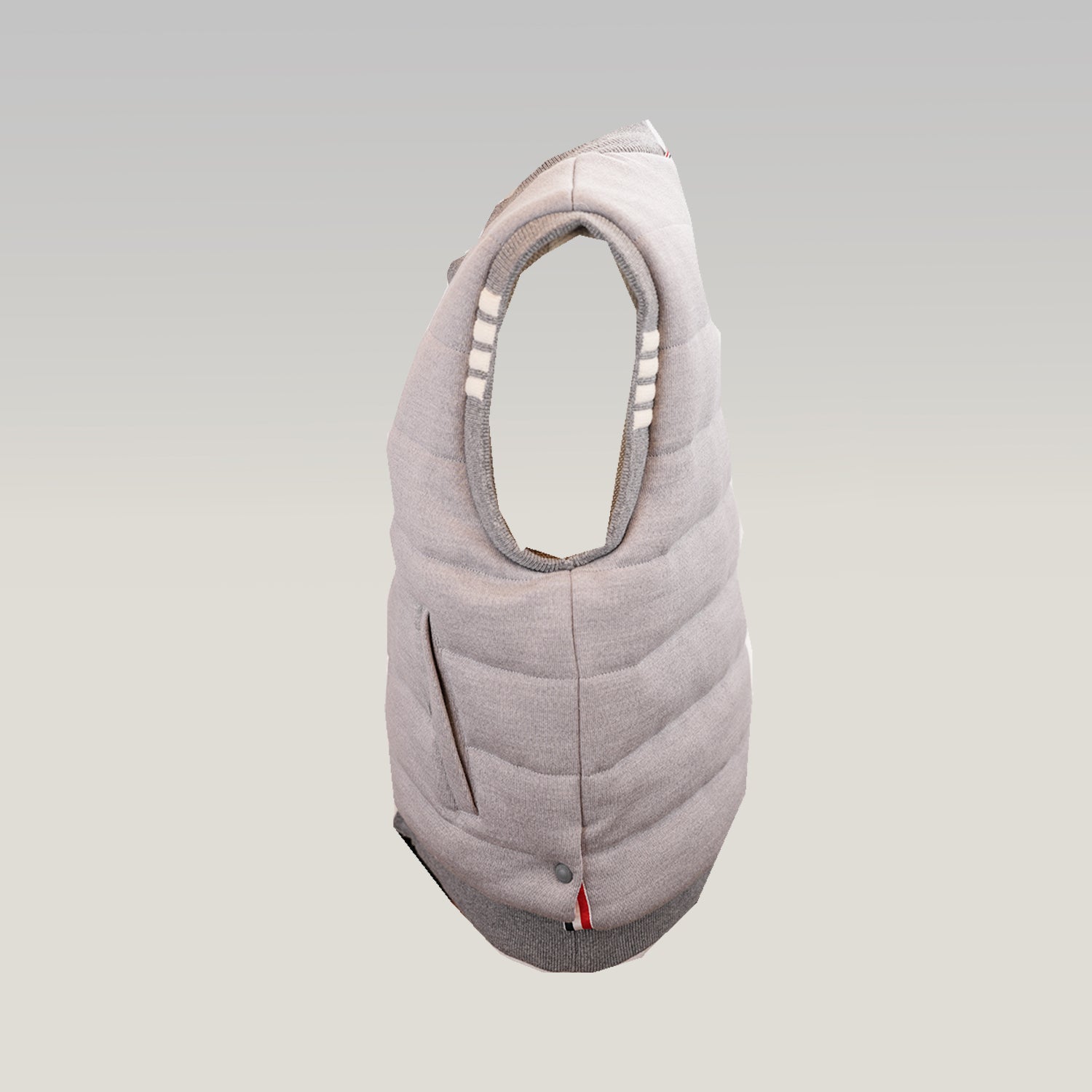 Thom Browne Gilet Uomo Imbottito Grigio in Lana Vergine Piumino Smanicato Button Down