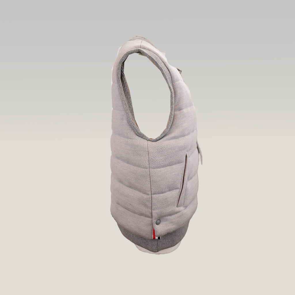Thom Browne Gilet Uomo Imbottito Grigio in Lana Vergine Piumino Smanicato Button Down