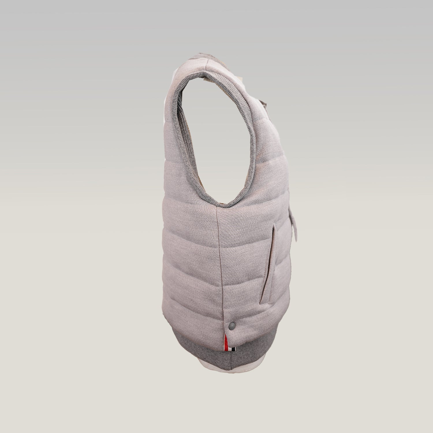 Thom Browne Gilet Uomo Imbottito Grigio in Lana Vergine Piumino Smanicato Button Down