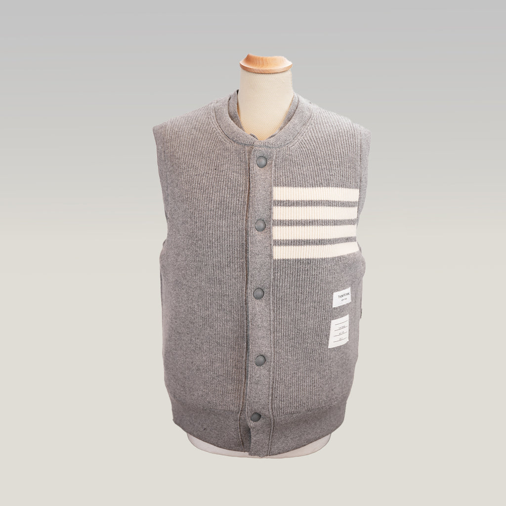 Thom Browne Gilet Uomo Imbottito Grigio in Lana Vergine Piumino Smanicato Button Down