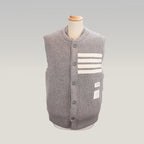 Thom Browne Gilet Uomo Imbottito Grigio in Lana Vergine Piumino Smanicato Button Down