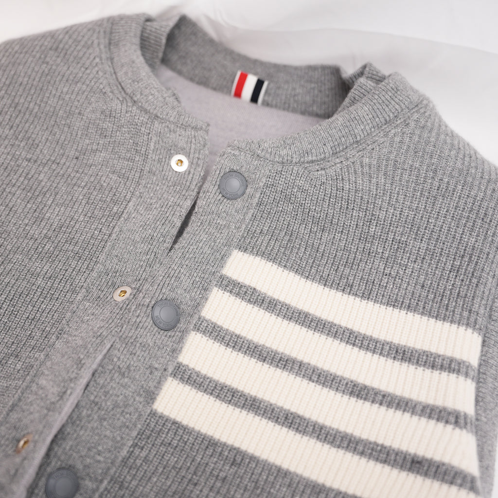 Thom Browne Gilet Uomo Imbottito Grigio in Lana Vergine Piumino Smanicato Button Down