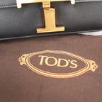 Tod’s Timeless Black Leather Micro Flap Bag con T Logo Oro