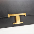 Tod’s Timeless Black Leather Micro Flap Bag con T Logo Oro