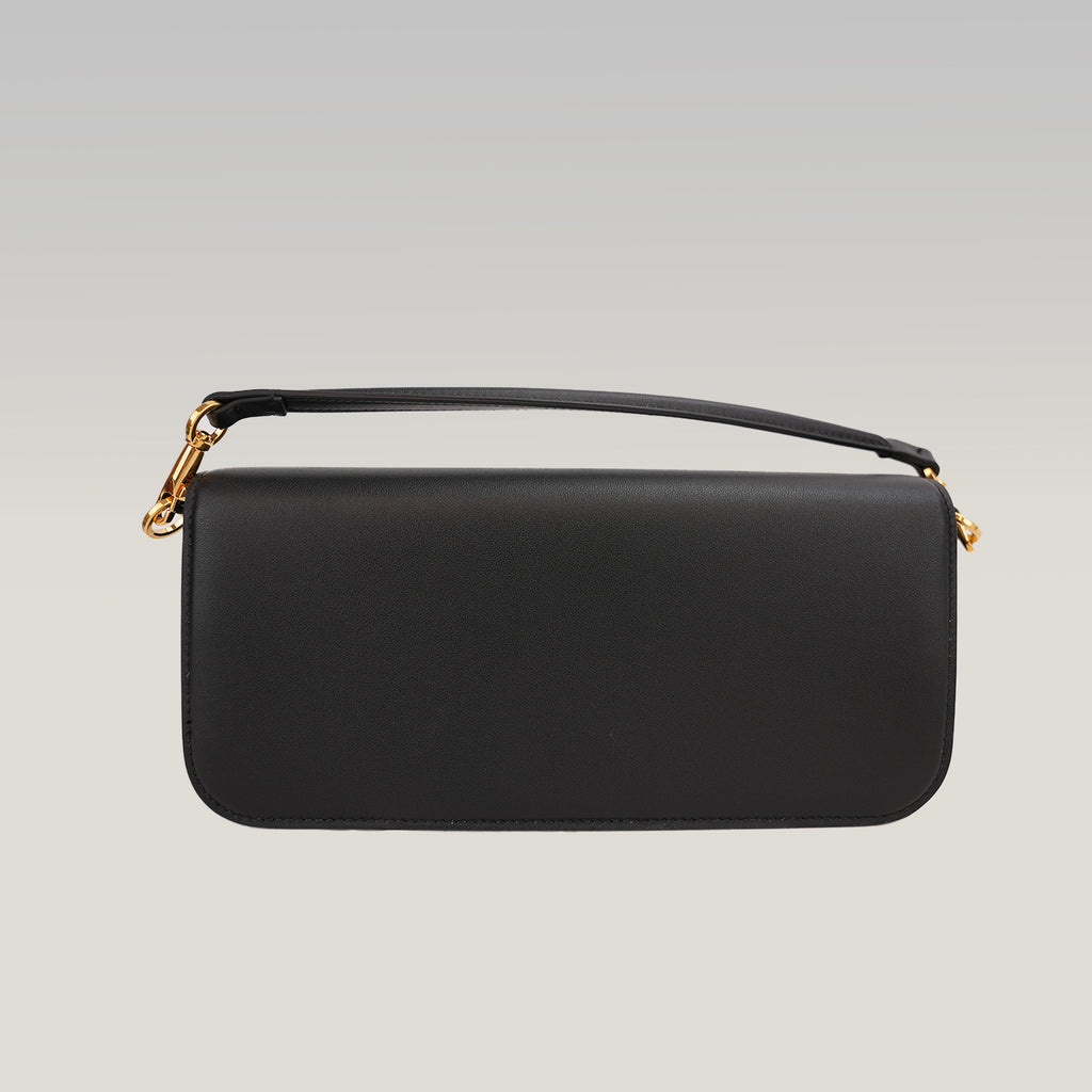 Valentino Garavani VLogo Loco East West Bag in Pelle Nera con Maxi Logo Oro