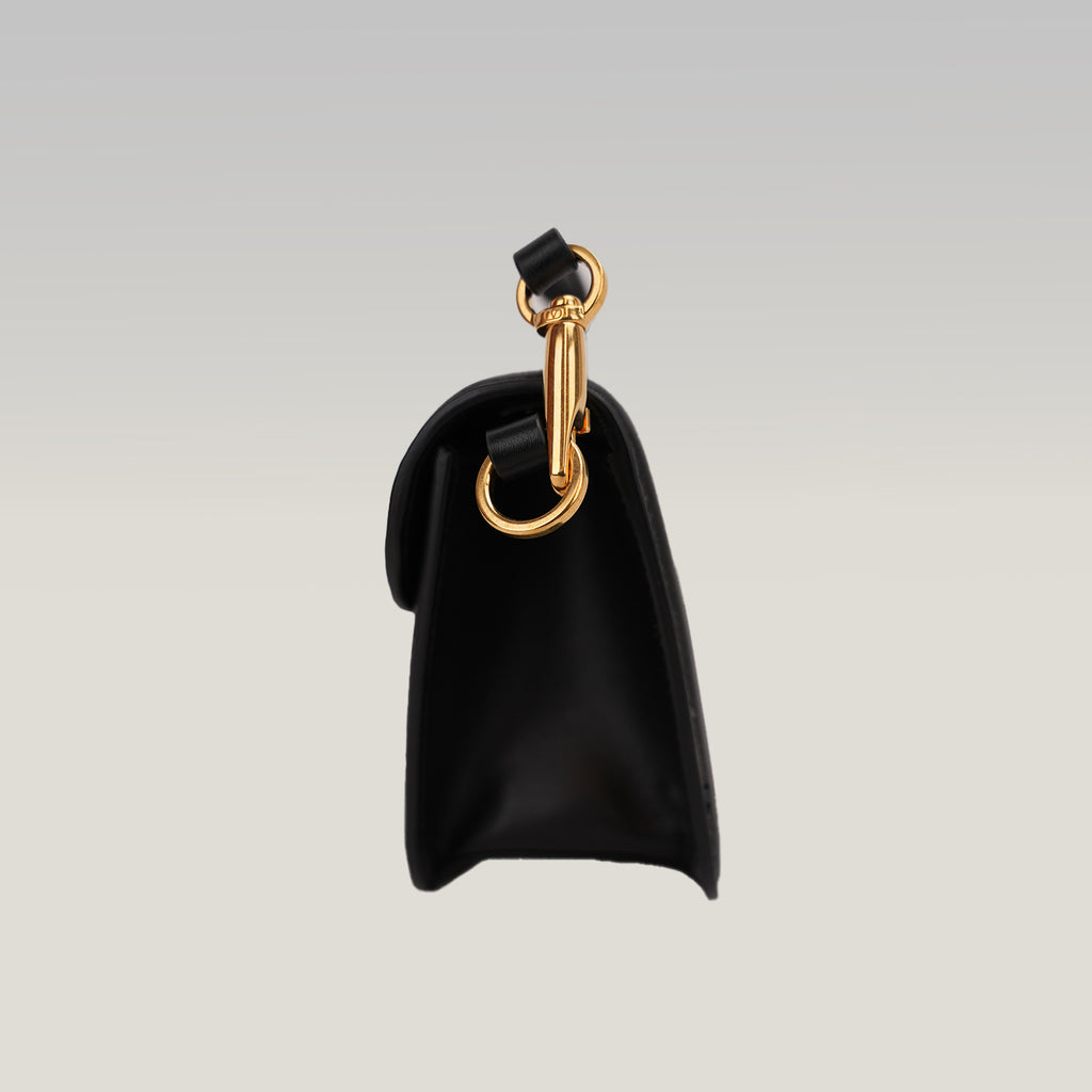 Valentino Garavani VLogo Loco East West Bag in Pelle Nera con Maxi Logo Oro