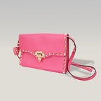 Valentino Garavani Rockstud Borsa a Tracolla Rosa in Pelle con Borchie Oro