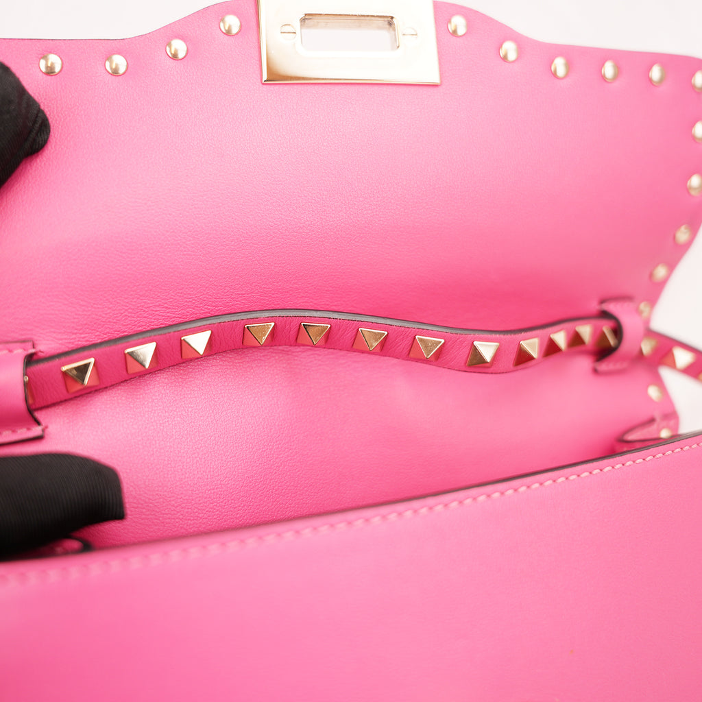 Valentino Garavani Rockstud Borsa a Tracolla Rosa in Pelle con Borchie Oro