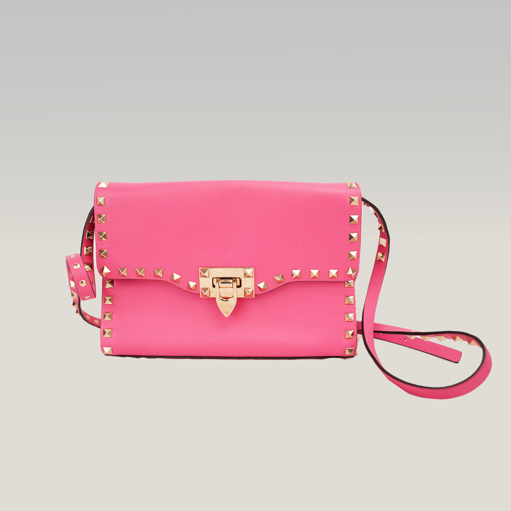 Valentino Garavani Rockstud Borsa a Tracolla Rosa in Pelle con Borchie Oro