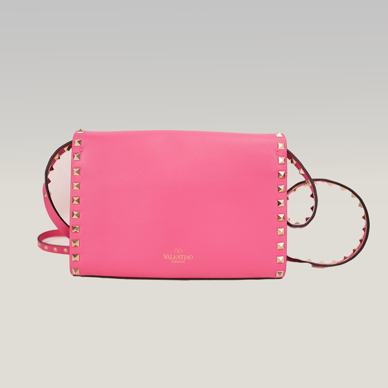 Valentino Garavani Rockstud Borsa a Tracolla Rosa in Pelle con Borchie Oro