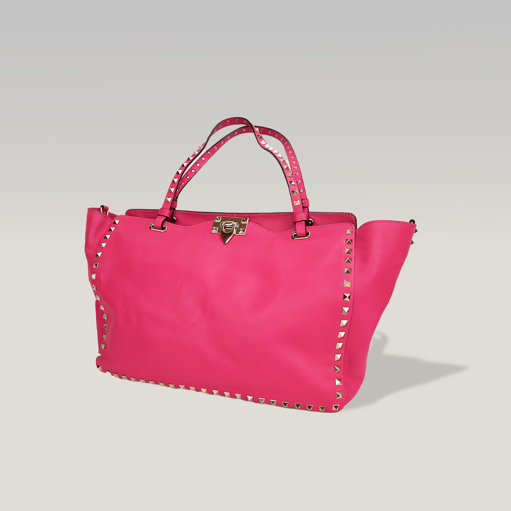 Valentino Garavani Rockstud Tote Bag Rosa in Pelle con Borchie Dorate
