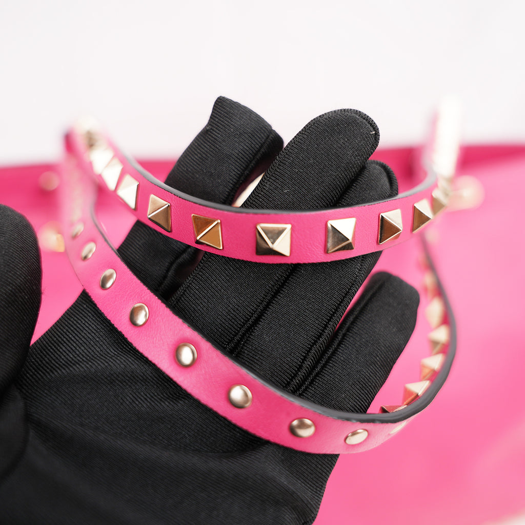 Valentino Garavani Rockstud Tote Bag Rosa in Pelle con Borchie Dorate