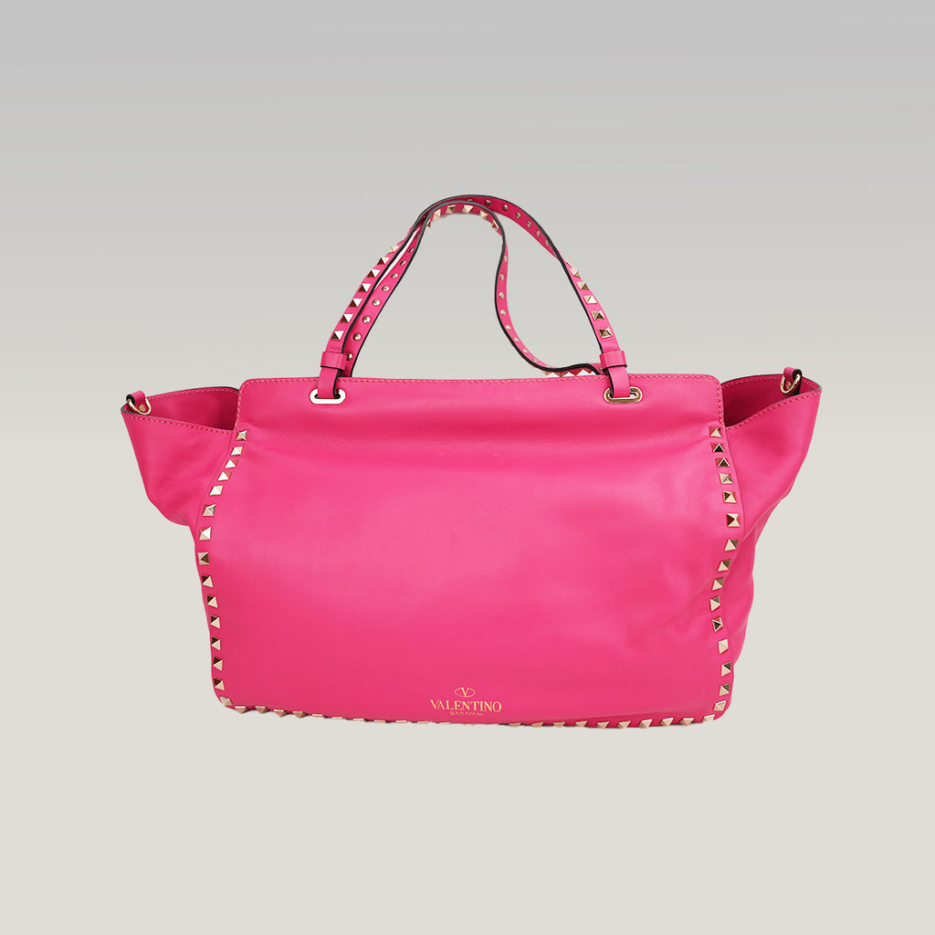 Valentino Garavani Rockstud Tote Bag Rosa in Pelle con Borchie Dorate