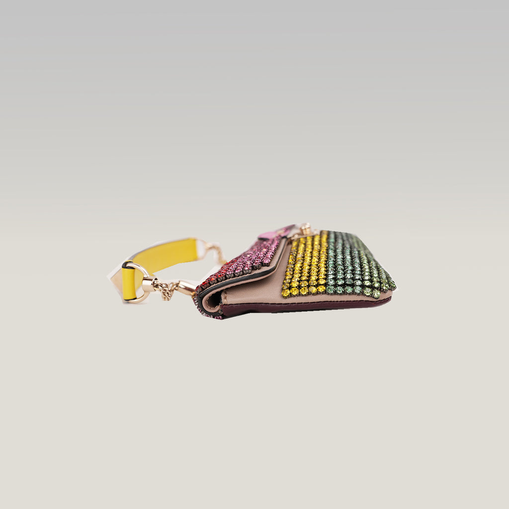 Valentino Garavani Glam Lock Pochette da Sera Multicolore con Strass e Cristalli, Chiusura Dorata e Dust Bag