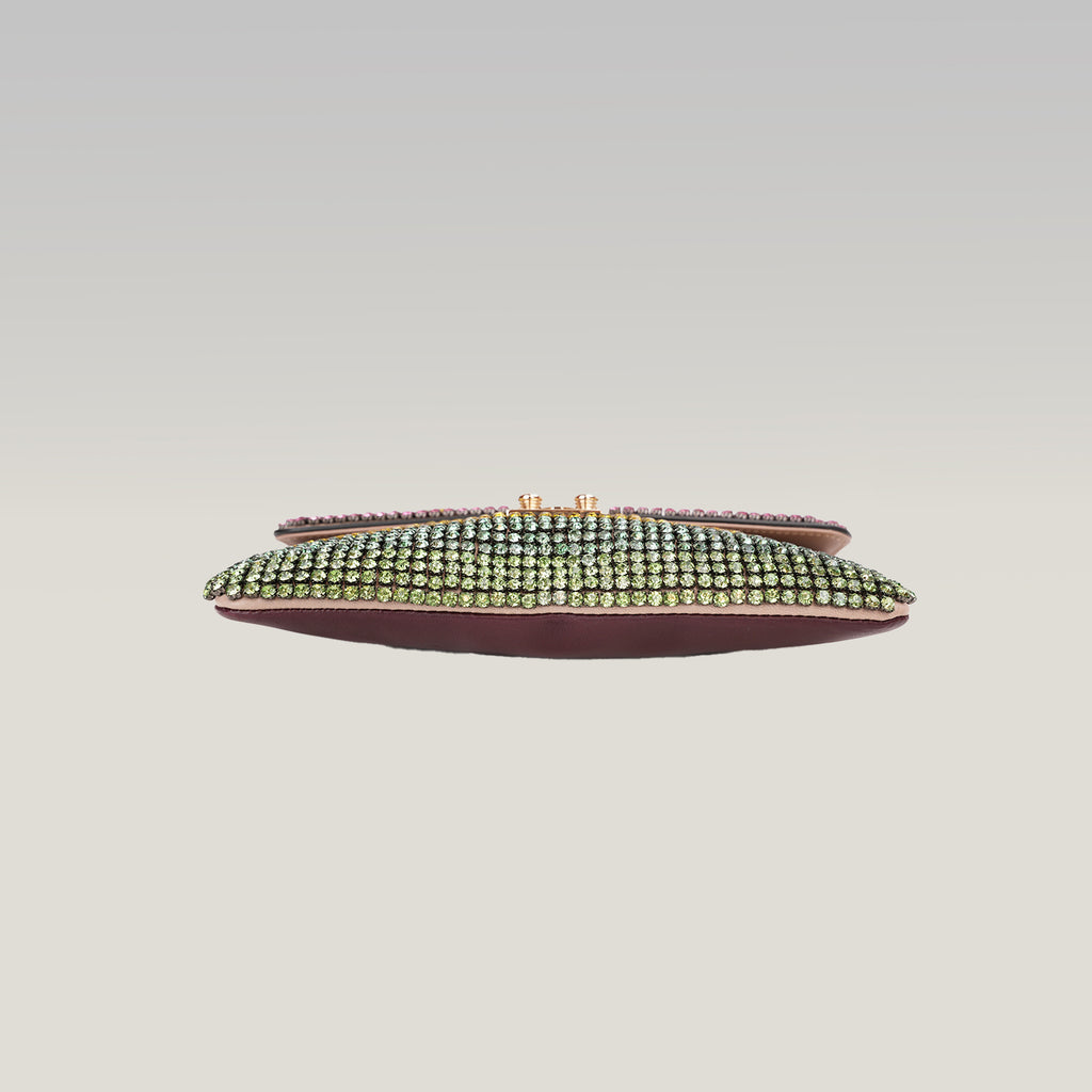 Valentino Garavani Glam Lock Pochette da Sera Multicolore con Strass e Cristalli, Chiusura Dorata e Dust Bag