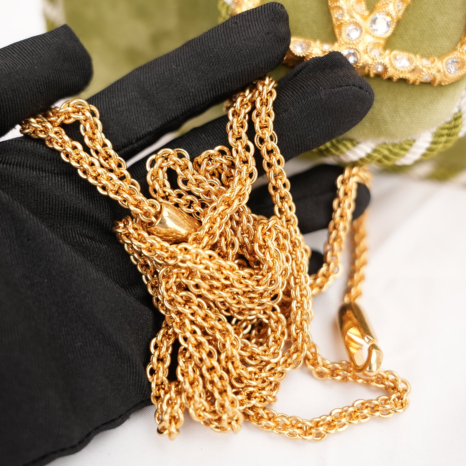 Valentino Garavani Locò Green Velvet Crystal VLogo Shoulder Bag