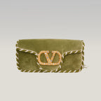 Valentino Garavani Locò Green Velvet Crystal VLogo Shoulder Bag