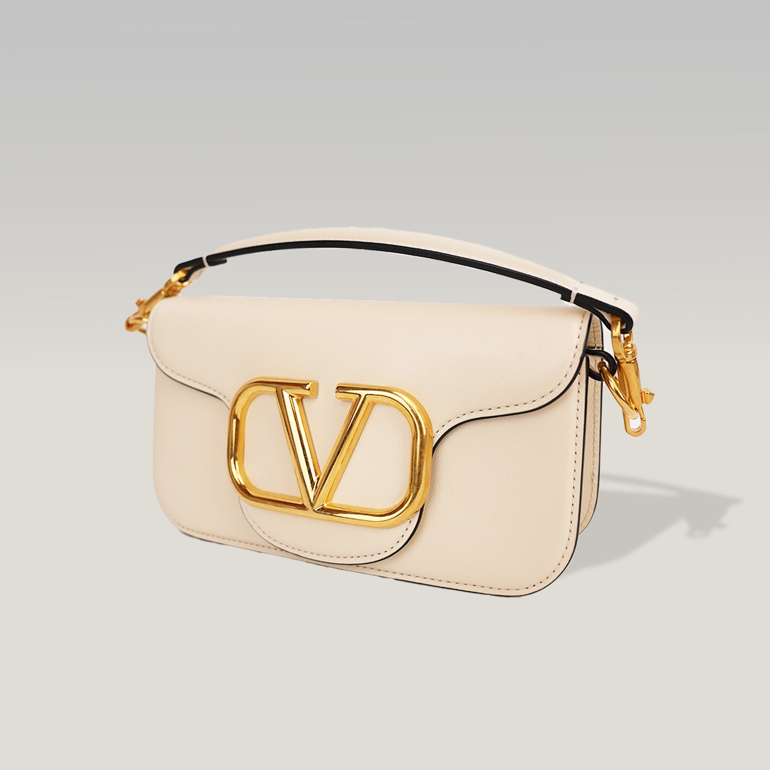 Valentino Garavani Locò Borsa Bianca in Pelle con Maxi VLogo Oro