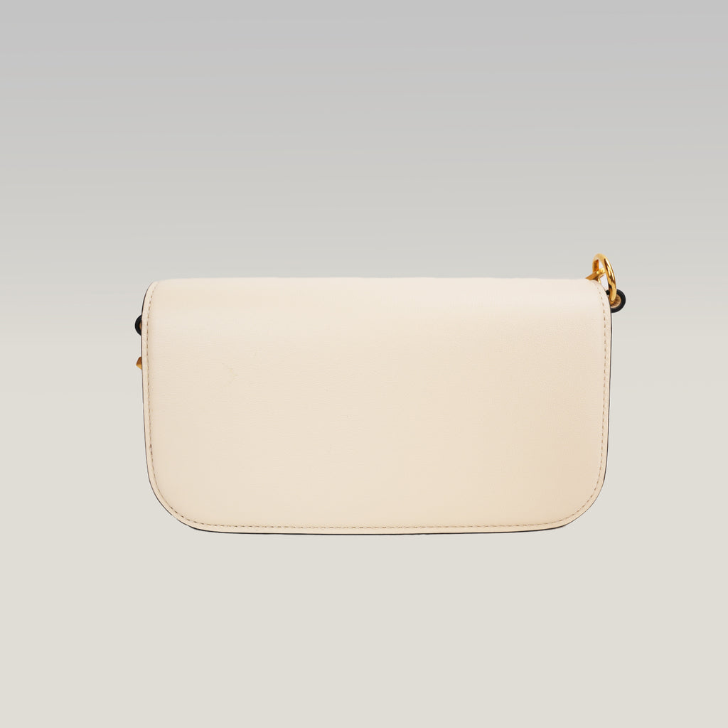 Valentino Garavani Locò Borsa Bianca in Pelle con Maxi VLogo Oro