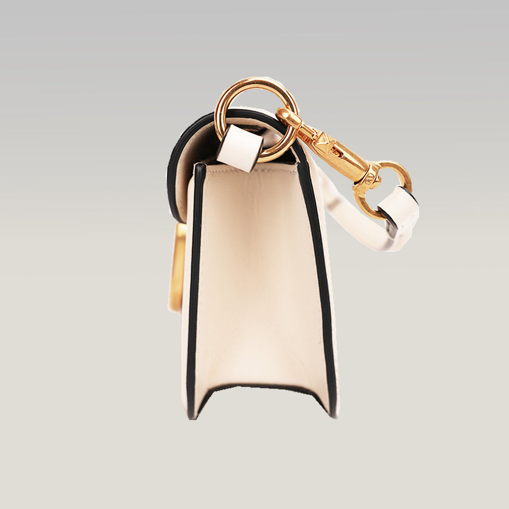 Valentino Garavani Locò Borsa Bianca in Pelle con Maxi VLogo Oro