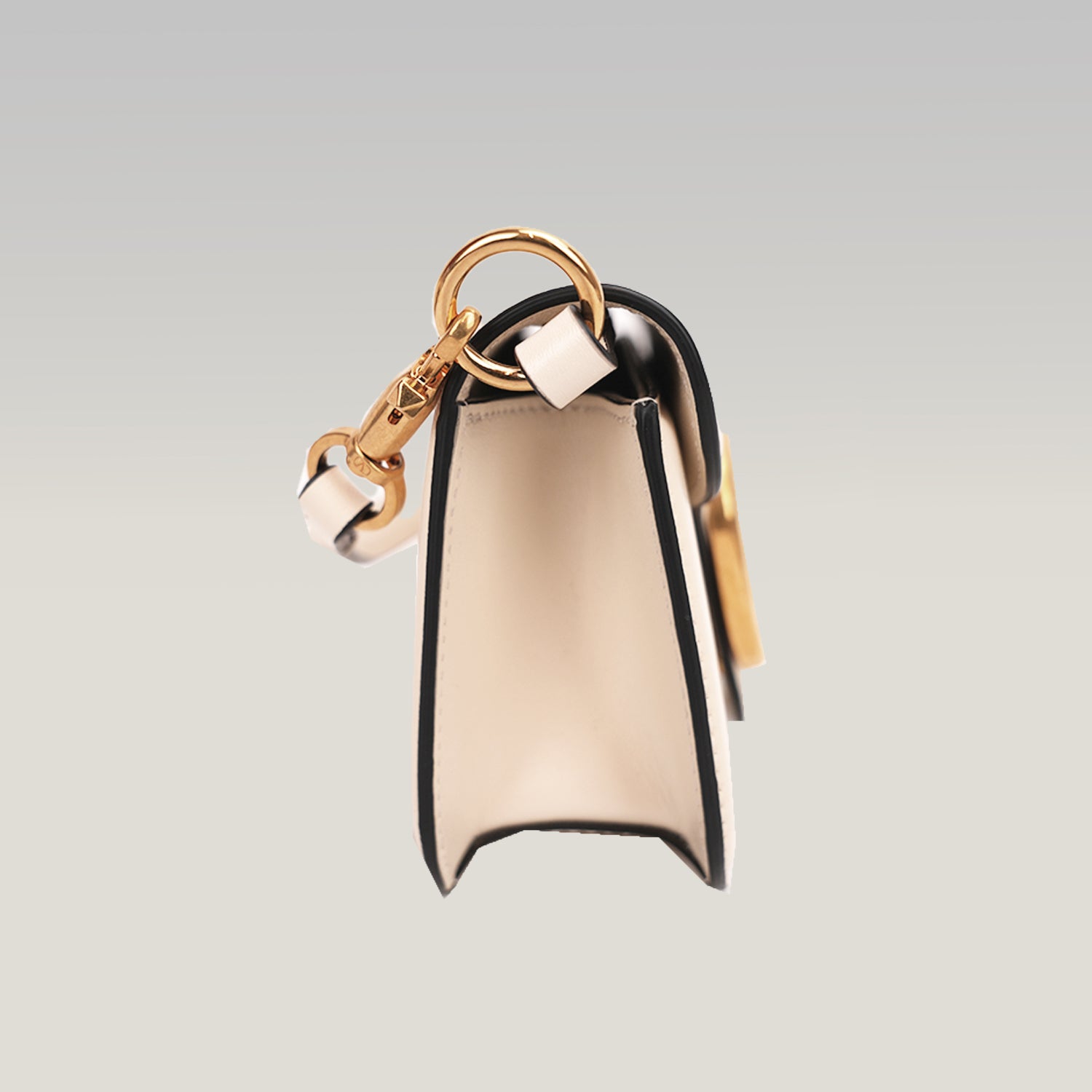 Valentino Garavani Locò Borsa Bianca in Pelle con Maxi VLogo Oro