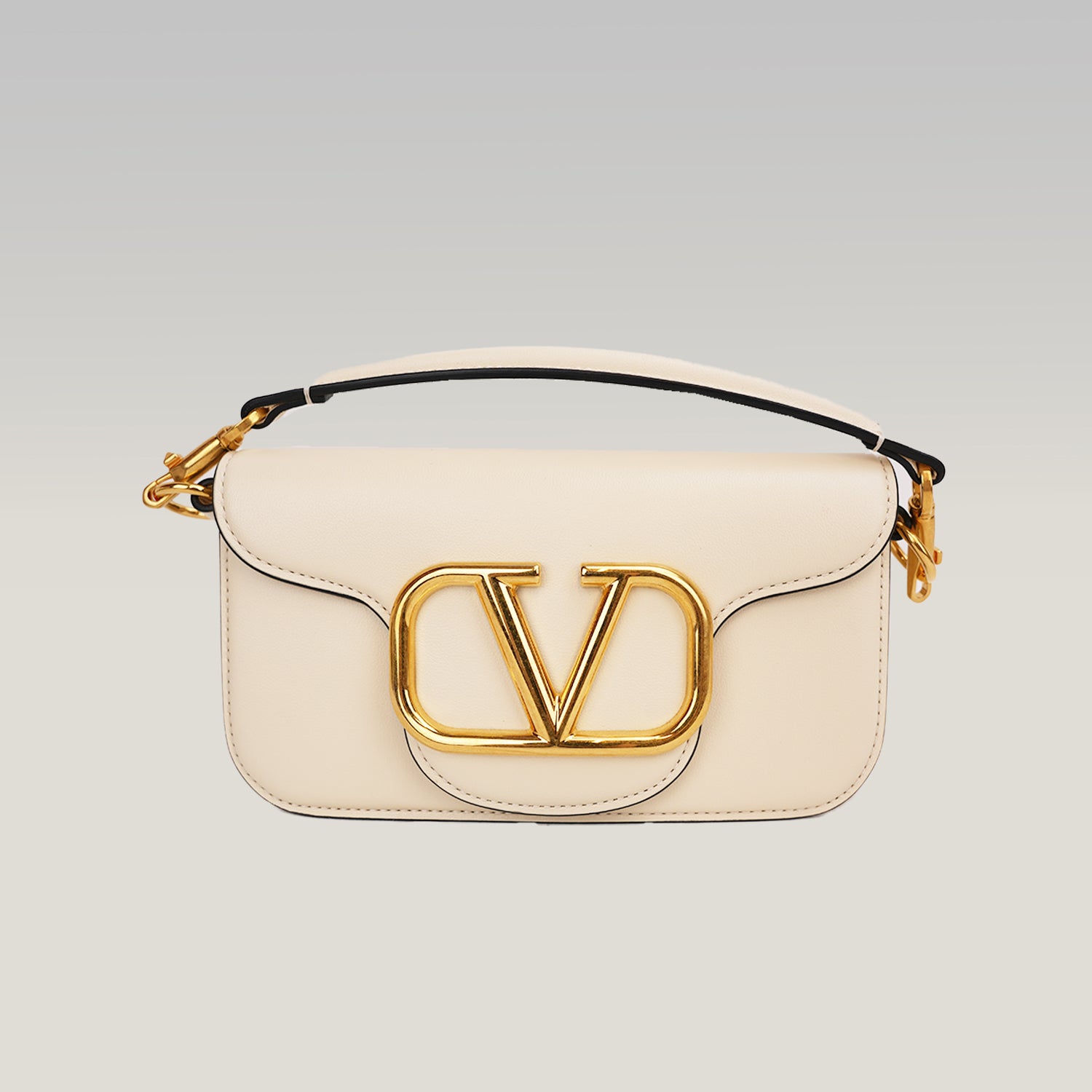 Valentino Garavani Locò Borsa Bianca in Pelle con Maxi VLogo Oro
