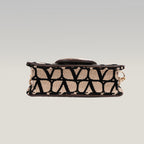 Valentino Garavani VLogo Loco Toile Iconographe Small Bag Beige e Nero con Maxi Logo Oro
