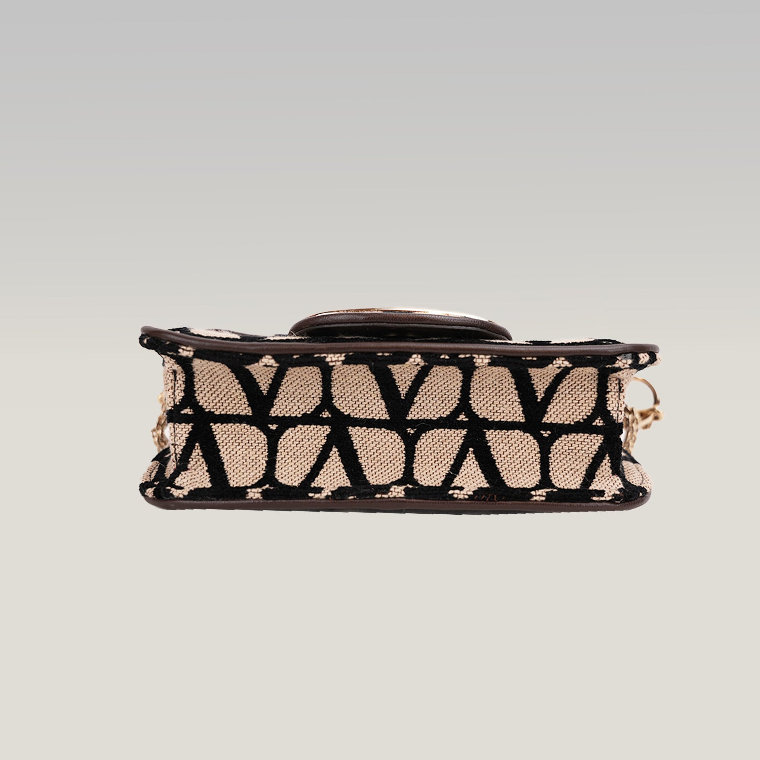 Valentino Garavani VLogo Loco Toile Iconographe Small Bag Beige e Nero con Maxi Logo Oro