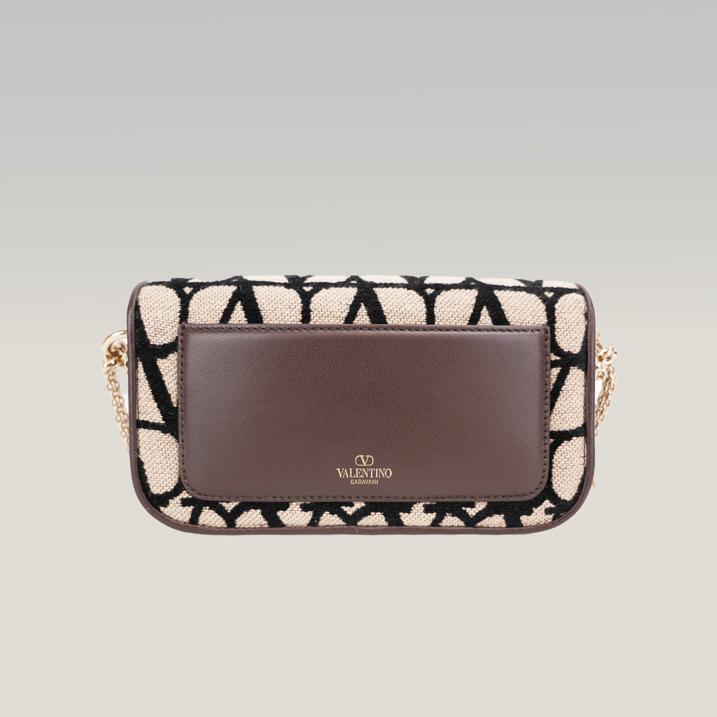 Valentino Garavani VLogo Loco Toile Iconographe Small Bag Beige e Nero con Maxi Logo Oro