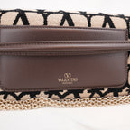 Valentino Garavani VLogo Loco Toile Iconographe Small Bag Beige e Nero con Maxi Logo Oro
