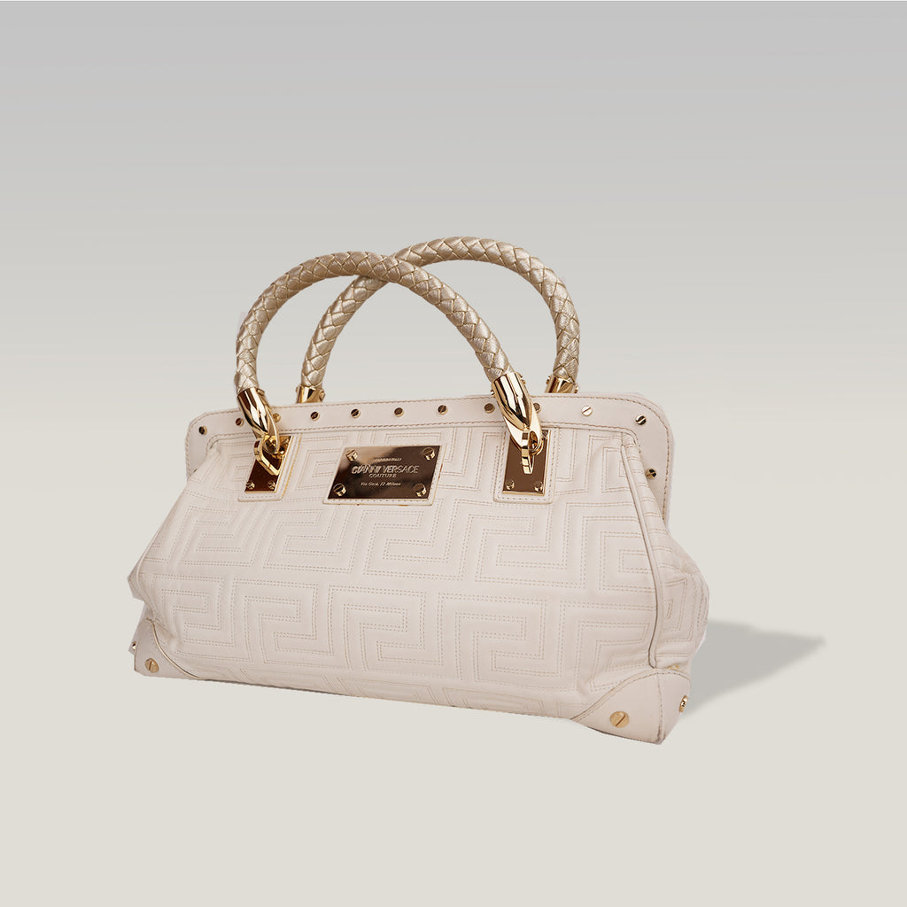 Vintage Gianni Versace White Patent Leather Handbag with Gold Hardware