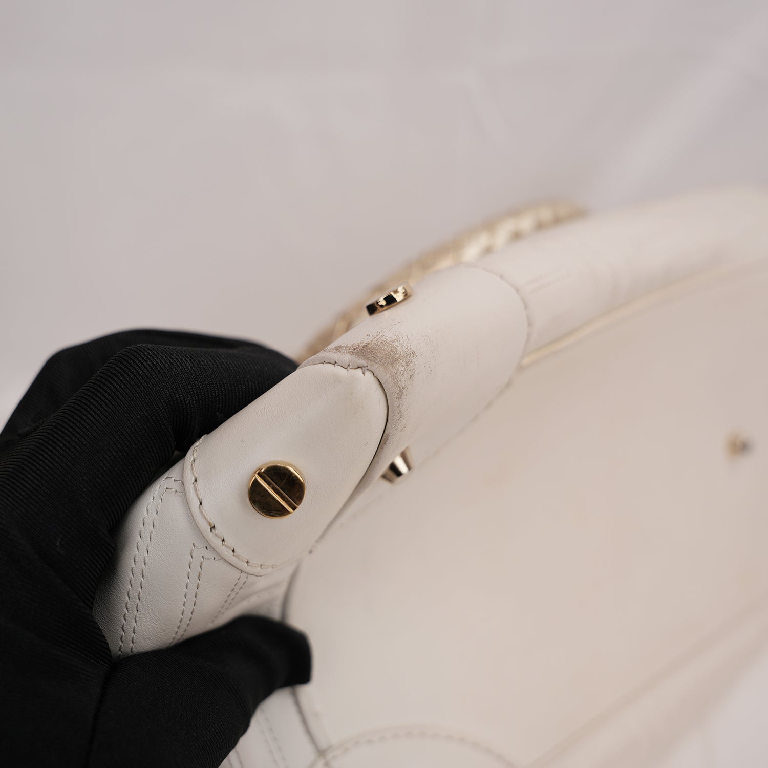 Vintage Gianni Versace White Patent Leather Handbag with Gold Hardware
