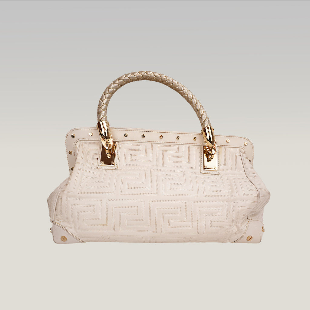 Vintage Gianni Versace White Patent Leather Handbag with Gold Hardware