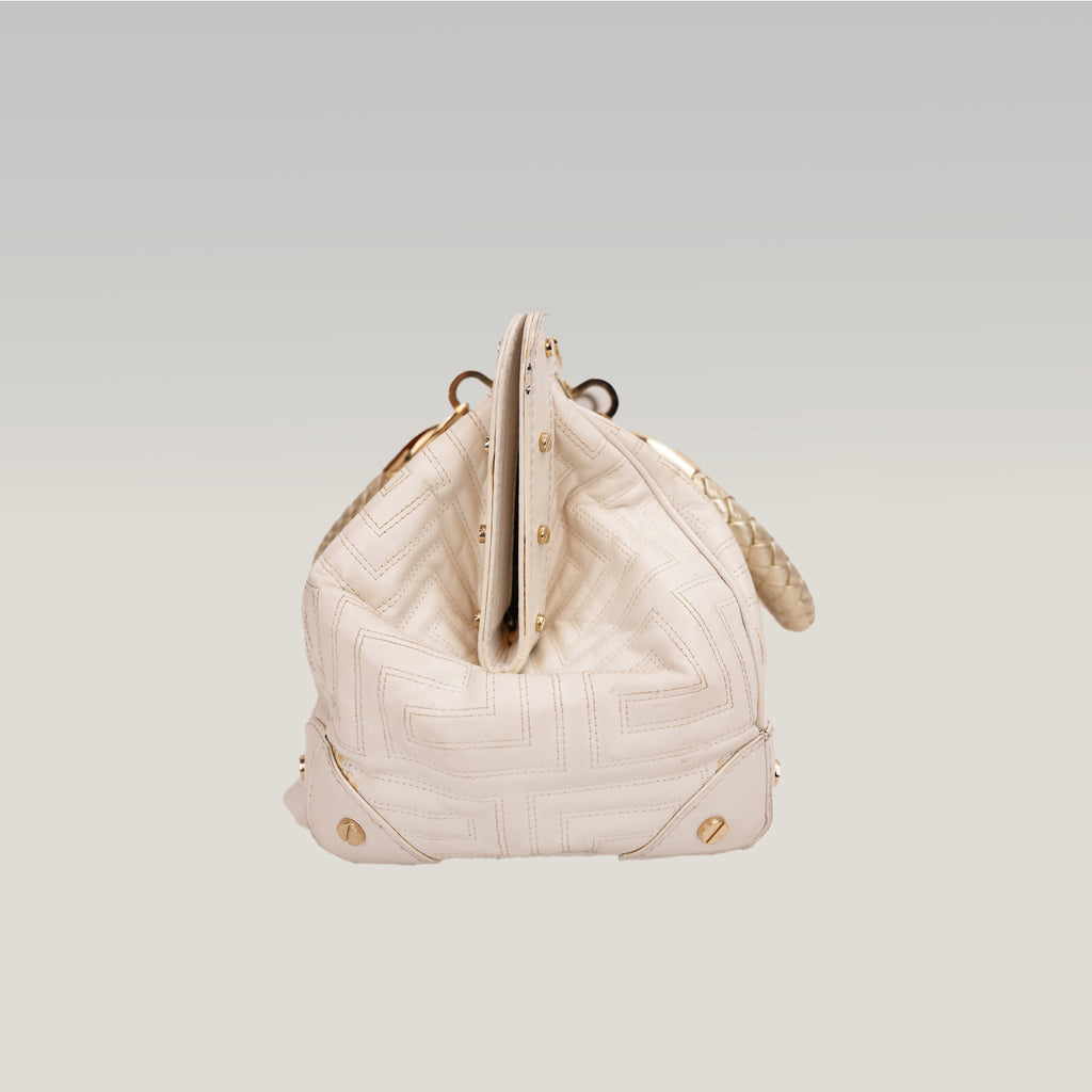 Vintage Gianni Versace White Patent Leather Handbag with Gold Hardware