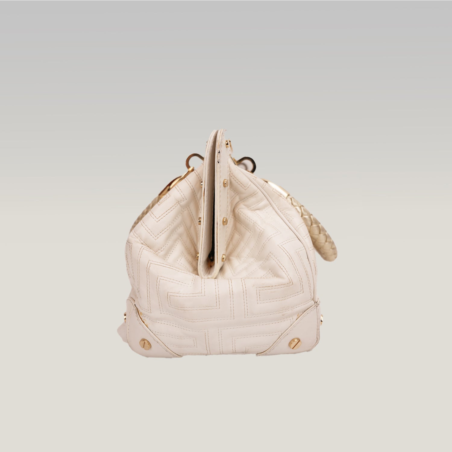 Vintage Gianni Versace White Patent Leather Handbag with Gold Hardware
