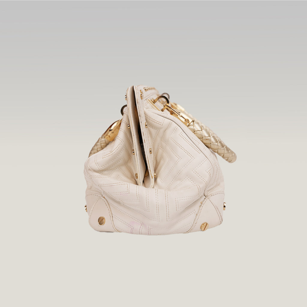 Vintage Gianni Versace White Patent Leather Handbag with Gold Hardware