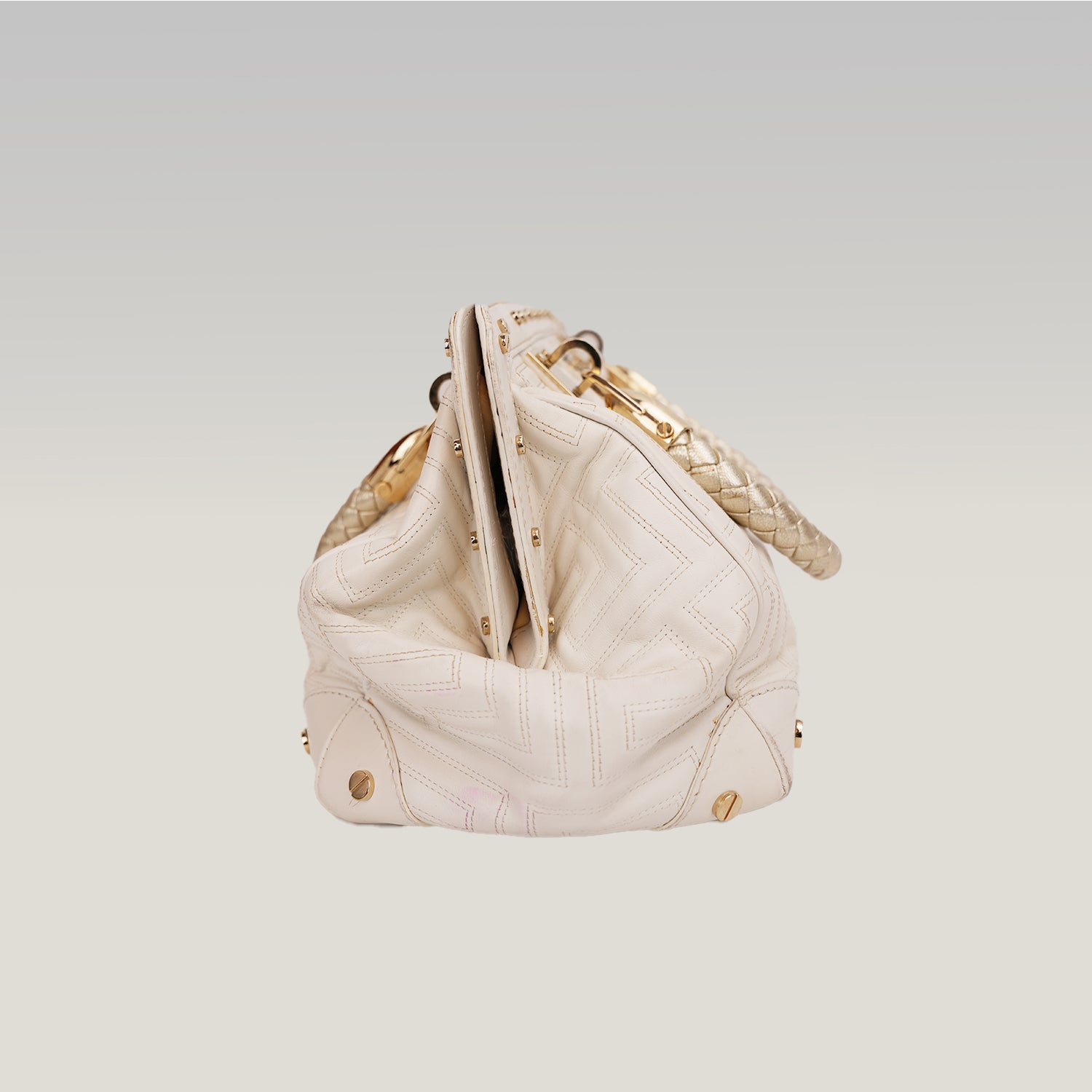 Vintage Gianni Versace White Patent Leather Handbag with Gold Hardware